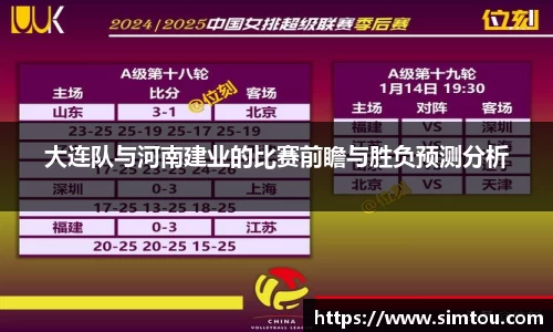 大连队与河南建业的比赛前瞻与胜负预测分析